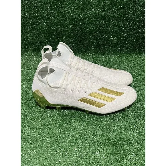 Adidas ADIZERO Primeknit Men's Football Cleats White Metallic Gold Sizes 8-13 - Picture 4 of 9